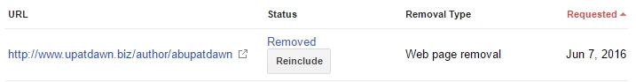 Google Webmaster Tools - Reinclude After Page Removal