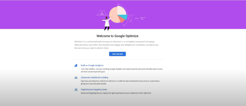 GOOGLE optimize get started page