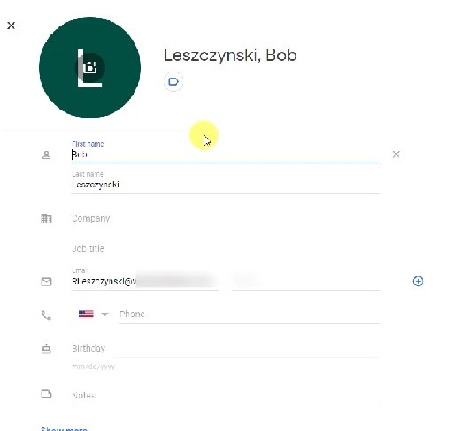 bob contact page